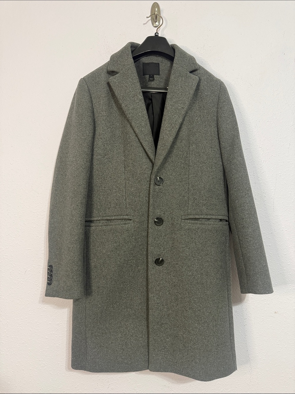 NWOT ASOS Women Grey Wool Blend Tailored Long Trench Coat w/ Black Lining Size S
